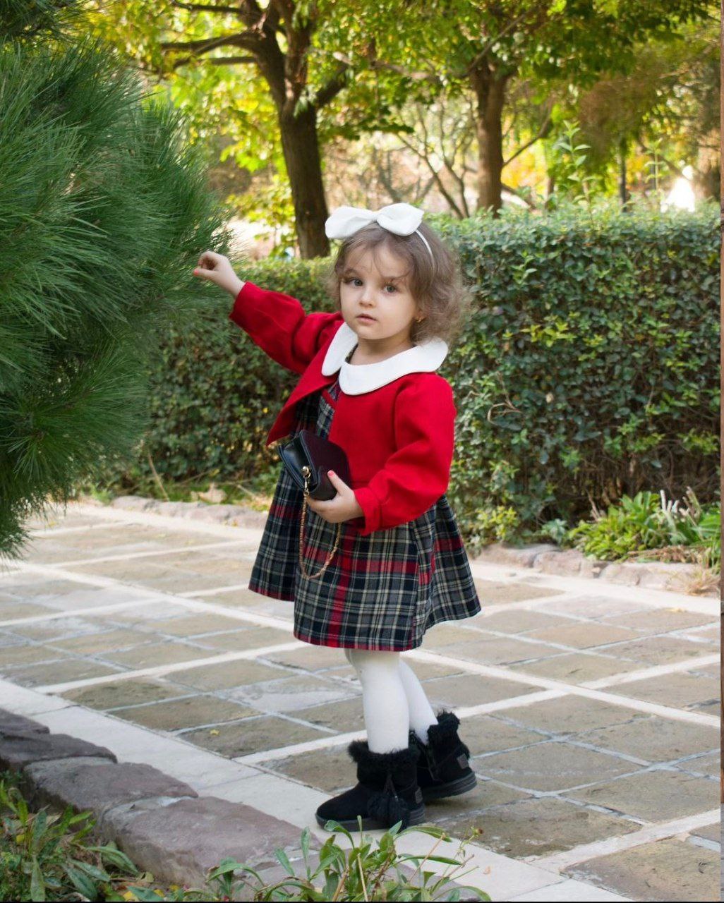 لباس پاییزه بچگانه دخترانه ست کت و سارافون دلوان جنس کشمیرمناسب دو تا هشت سال