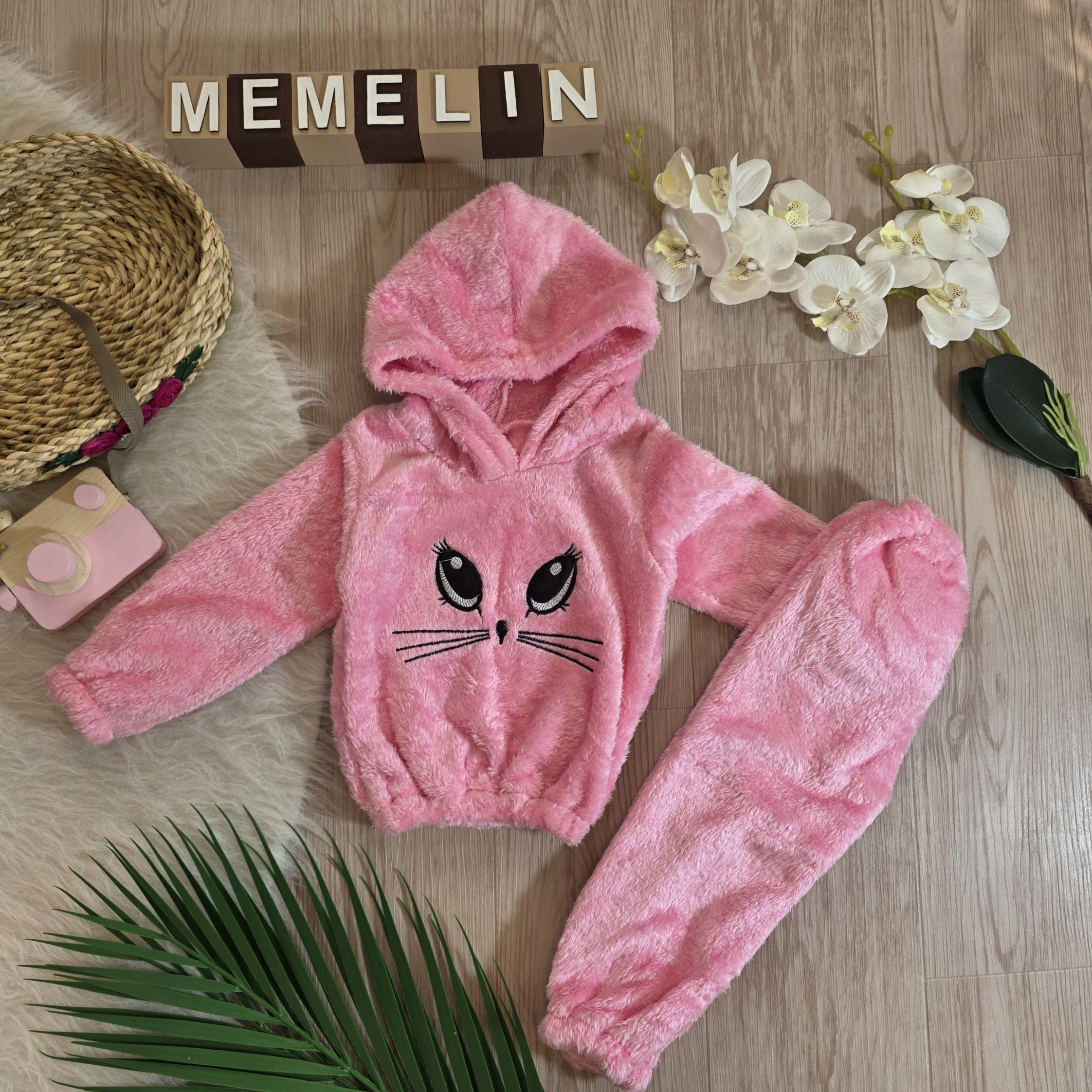 لباس بچه گانه دخترانه و  پسرانه هودی و شلوار جنس پولیشی دورو مناسب شش ماه تا پنج سال رنگ صورتی