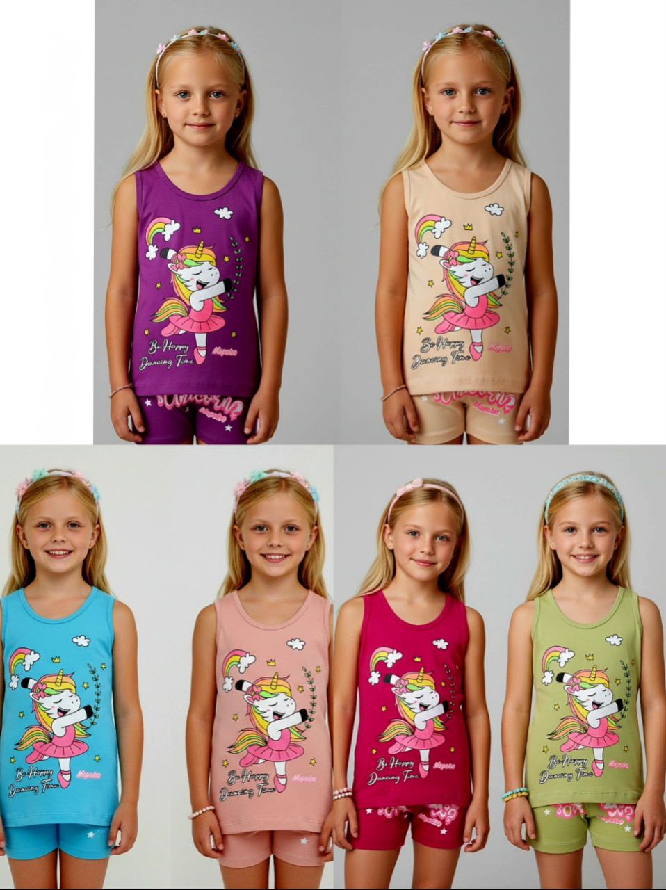 ست زیرپوش دخترانه نخ پنبه لاکرا دار طرح یونیکورن بسیار با کیفیت مناسب دو تا ده سال