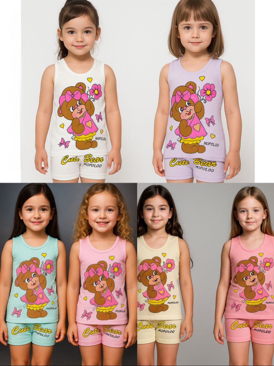 ست زیرپوش دخترانه نخ پنبه لاکرا دار طرح خرس مهربون بسیار با کیفیت مناسب دو تا ده سال