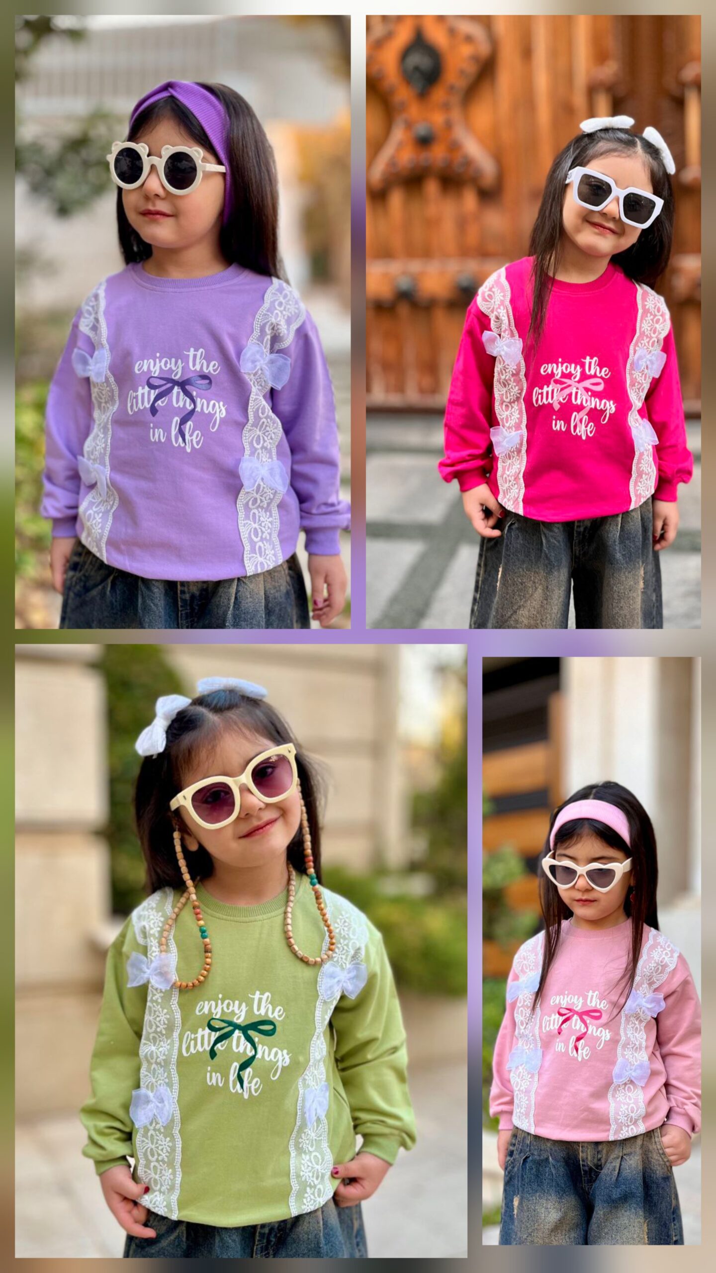 بلوز  آستین بلند دخترانه طرح پاپیون  جنس دورس مناسب دو تا هشت سال